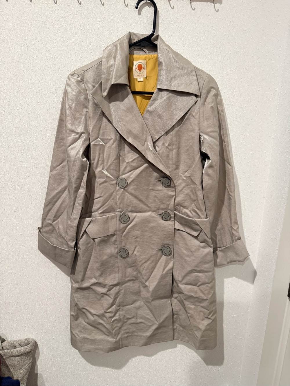 Tulle Light Gray Double-Breasted Trench Coat